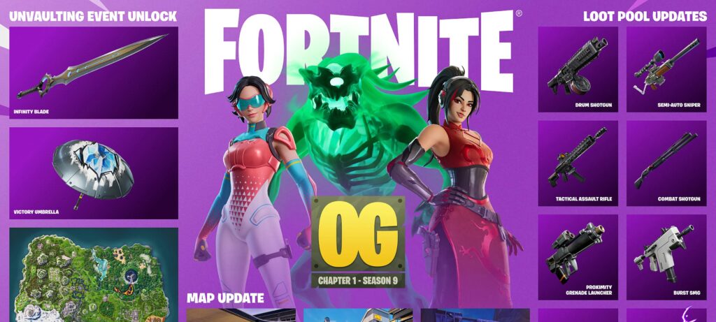 Fortnite retoma o OG Season 9 com mudanças no mapa e novidades no jogo