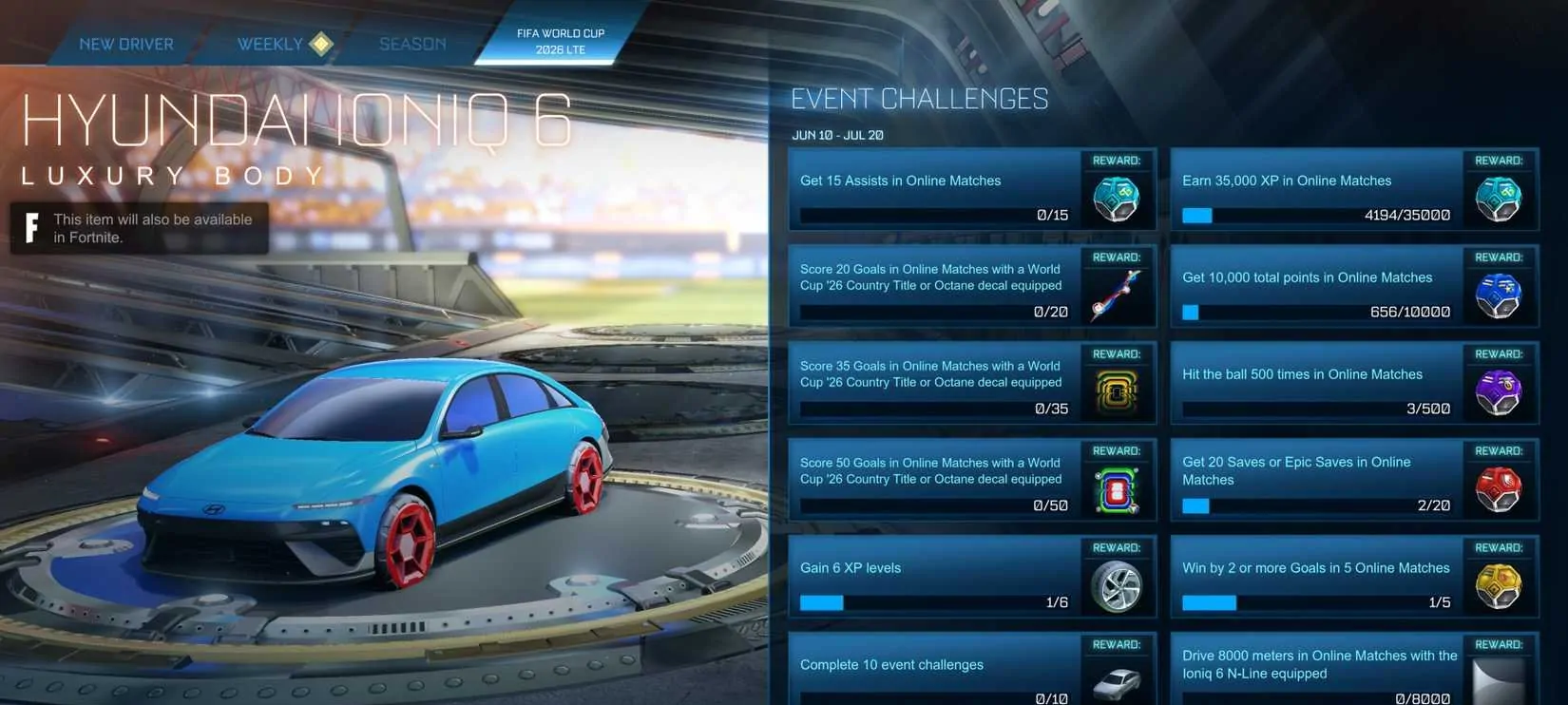 Como conseguir um carro gratuito no evento de Copa do Mundo 2026 em Fortnite e Rocket League