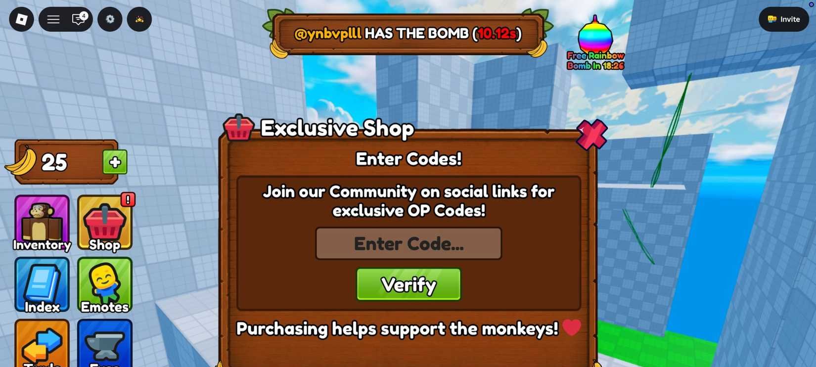 Códigos gratuitos no Roblox para o jogo Monkey Bomb Tag e como resgatar