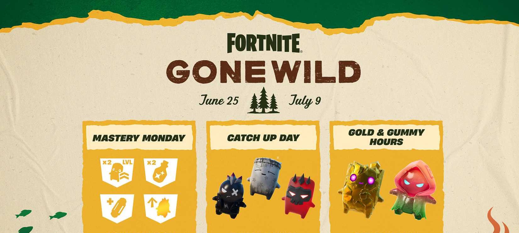 Gold e Gummy Hours de Fortnite começam neste final de semana com novidades e duração de quatro horas