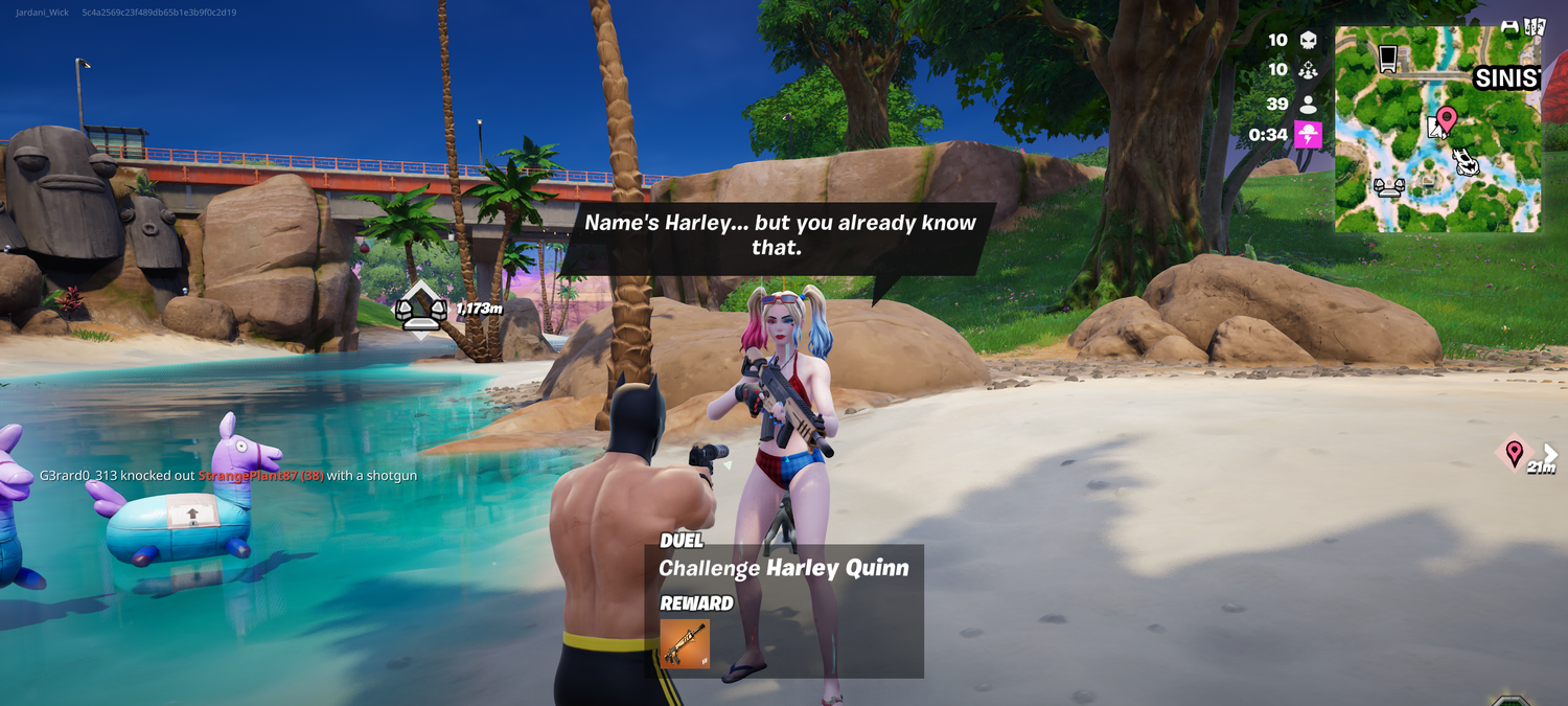 Onde encontrar Harley Quinn em Fortnite para conquistar suas recompensas e o sprite do Batman - Imagem do artigo original