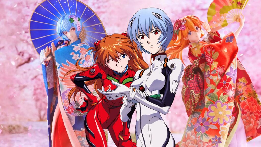 Rei e Asuka exibem kimono tradicional celebrar 30 anos de Evangelion Rei e Asuka exibem kimono tradicional celebrar 30 anos de Evangelion